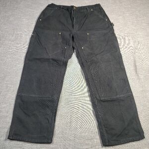 VINTAGE Carhartt B01 BLK Black Double Knee Canvas Pant Loose 38x30 Made In USA
